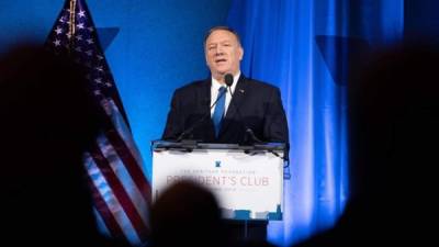 El Secretario de Estado de los Estados Unidos, Mike Pompeo, habla en la Reunión Anual del Club de Presidentes de la Fundación Heritage en el Marriott Marquis en Washington, DC, EE. UU., 22 de octubre de 2019. EFE/EPA/Jim Lo Scalzo/Archivo