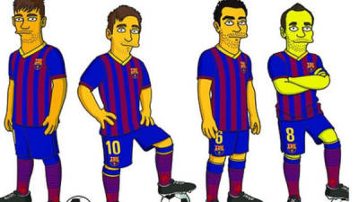 Lionel Messi, Neymar, Xavi Hernández y Andrés Iniesta como parte de Los Simpson.