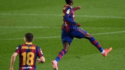 Dembélé celebró a lo grande su golazo ante Sevilla.