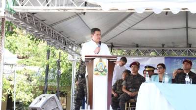 El presidente Juan Orlando Hernández ayer en el lanzamiento de la fuerza de tarea en la frontera.