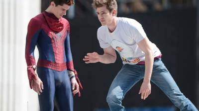 Andrew Garfield ensaya junto a su doble en 'The Amazing Spider-Man 2'