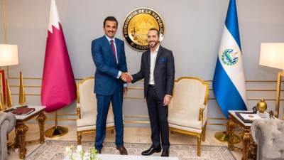 Reunión entre el presidente de El Salvador, Nayib Bukele, y el emir de Qatar, Tamim bin Hamad Al Thani.