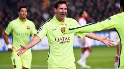 Leo Messi celebrando uno de sus goles ante el Ajax.