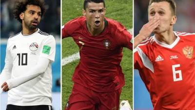 Cristiano Ronaldo y Denis Cheryshev lideran la tabla de goleadores del Mundial de Rusia, mientras que Mohamed Salah marcó su primer gol. Foto AFP