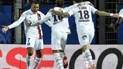 Mbappé, Neymar y Mauro Icardi marcaron los goles para el triunfo del PSG contra el Montpellier. Foto AFP