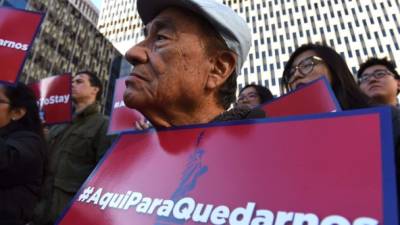 Immigrant advocates rally against 'DHS decision to terminate TPS for Haitians' during a rally on November 21, 2017 in New York, to protest the decision from the Department of Homeland Security to terminate Temporary Protected Status for over 50,000 people from Haiti, with affected TPS holders. / AFP PHOTO / TIMOTHY A. CLARY