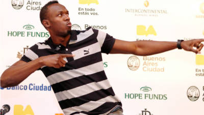 Usain Bolt, durante una rueda de prensa en Buenos Aires.