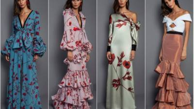 Las flores, no importa el tono de fondo, destacan en los vestidos de aires chic y dramáticos.