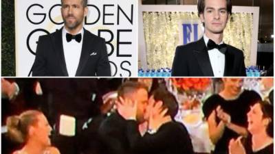 Ryan Reynolds y Andrew Garfield llamaron la atención en los Globos de Oro por el beso que se dieron en la boca.