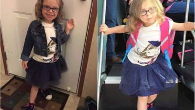 Las imágenes del antes y después del primer día de escuela de esta pequeña se han viralizado en la red.