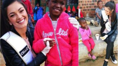 La Miss Sudáfrica compartió imágenes de su visita al orfanato en su cuenta de Instagram.