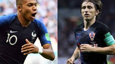 Mbappé y Modric, figuras de Francia y Croacia que pelearán el domingo el título del Mundial de Rusia. FOTO AFP.