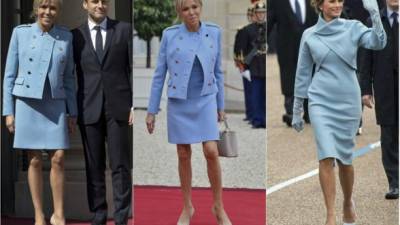 Brigitte Trogneu se convirtió hoy oficialmente en la primera dama de Francia. Esta exmaestra, cuya historia de amor ha acaparado la atención del mundo entero, no pasó desapercibida durante la investidura del presidente Emmanuel Macron, con un atuendo 'inspirado' en Melania Trump, primera dama estadounidense.