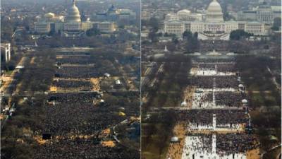 En la primera imagen de 2009 cuando asumió Barack Obama y la segunda del pasado viernes cuando asumió Trump.