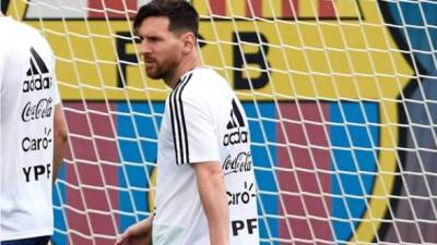 Messi en un entrenamiento de la selección argentina en la sede del Barcelona. Foto EFE