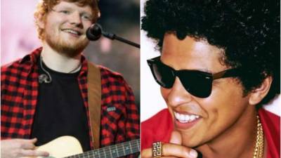 Los cantantes Ed Sheeran y Bruno Mars.