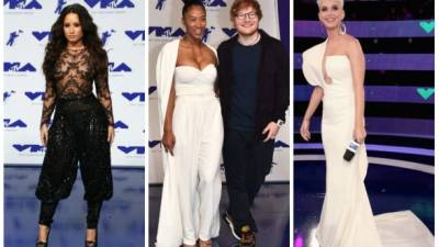 Demi Lovato, Jennie Pegouskie, Ed Sheeran y la conductora de los premios: Katy Perry