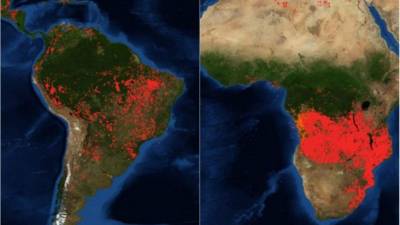 Los incendios en África triplican el foco de fuegos en la Amazonía brasileña./NASA.