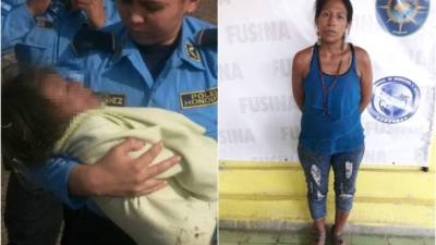 Lado izquierdo, el rescate de la menor; lado derecho, su madre detenida por las autoridades.