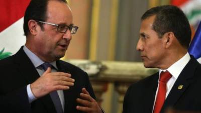 Hollande junto a su homólogo peruano, Ollanta Humala, durante la conferencia de prensa en el Palacio de Gobierno de Lima.