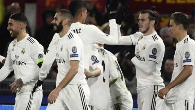 Los jugadores del Real Madrid celebrando el gol de Gareth Bale ante la Roma. Foto AFP