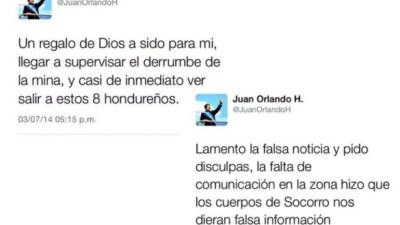 En Twitter, JOH confirmó el rescate. Minutos después se disculpó.