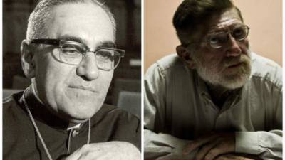 Monseñor Óscar Romero (izq.) y el cápitan Álvaro Saravia (der.)