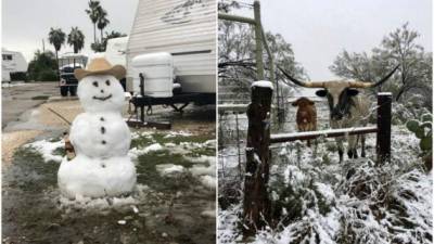 La impredecible tormenta de nieve se desplegó en el sur de Texas, particularmente cerca de la costa del Golfo, y se movió lentamente sobre Austin y San Antonio el jueves, llegando finalmente a Houston y Corpus Christi.Fotos: @JuanAlonso96/ @ShannonMFox4