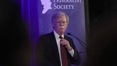 WASHINGTON, DC - SEPTEMBER 10: U.S. National Security Adviser John Bolton speaks at a Federalist Society luncheon September 10, 2018 in Washington, DC. During his remarks, Bolton announced the United States will not cooperate with the International Criminal Court, and that the Trump administration intends to close the P.L.O. Mission in Washington, DC. Win McNamee/Getty Images/AFP