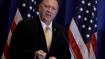 El Secretario de Estado de los Estados Unidos, Mike Pompeo, habla en una conferencia de prensa en el Lotte New York Palace Hotel en Nueva York, Nueva York, EE. UU., 26 de septiembre de 2019. EFE/EPA/Peter Foley/Archivo