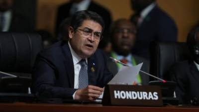 El mandatario hondureño Juan Orlando Hernández durante la Cumbre de las Américas.