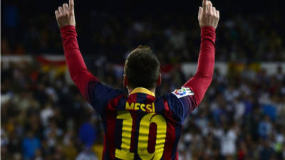 Leo Messi celebrando uno de sus goles contra el Real Madrid.
