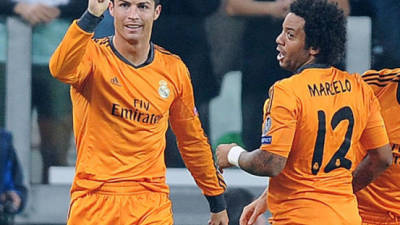 Marcelo junto a Cristiano Ronaldo, en el festejo del gol del portugués.