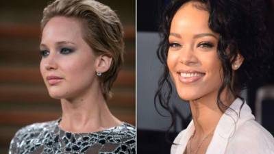 Jennifer Lawrence y Rihanna, dos de las estrellas involucradas en el escándalo del robo de fotografías comprometedoras.