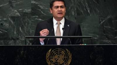 El presidente Hernández durante su disertación en la ONU.