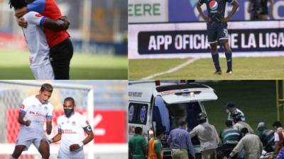 Olimpia venció 2-1 al Motagua en el clásico capitalino y Honduras Progreso goleó 4-0 al Platense en el cierre de la jornada 4. Además, en Puerto Cortés un futbolista dio el susto y fue llevado e un hospital. Fotos Emilio Flores y Edwin Romero.