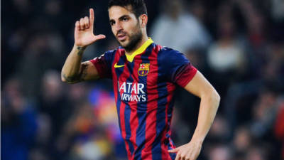 Cesc Fábregas, celebrando un gol con el Barcelona.