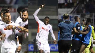 Las imágenes que dejó el clásico del fútbol moderno de Honduras entre Olimpia y Real España. Los albos lo ganaron con diez jugadores en buena parte del juego.