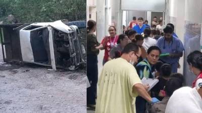 Vista del vehículo en accidente y heridos siendo atendidos en hospital de Santa Bárbara.