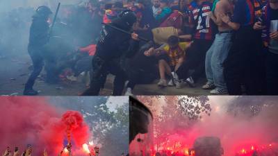 Varios incidentes ocurrieron en las afueras del estadios y llegada de los dos equipos en el estadio Lluís Companys.
