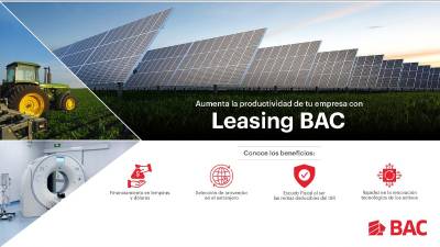 Con Leasing BAC, los clientes podrán adquirir una amplia gama de activos, como ser: vehículos, maquinaria y equipos para la industria y construcción, paneles solares, equipo médico, mobiliario de oficina, bodegas, entre otros.