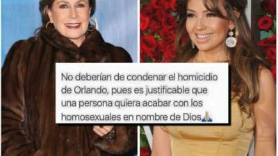 El supuesto tuit que escribió sobre los homosexuales asesinados en Orlando, Florida. En la imagen su hermana Thalía.