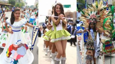 Las escolares sampedranas se lucen este lunes en el desfile por el 194 de Independencia de Honduras.