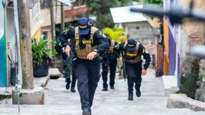 Agentes de la Dipampco realizan un operativo en una colonia de Tegucigalpa.