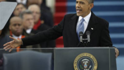 President Barack Obama speaks at his ceremonial swearing-in at the U.S. Capitol during the 57th Presidential Inauguration in Washington, Monday, Jan. 21, 2013. (AP Photo/Pablo Martinez Monsivais)