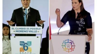 Imagen: exgobernador de Puebla (México), Rafael Moreno Valle (i) el 14 de diciembre de 2018, que muestra a la actual gobernadora de este mismo estado, Martha Érika Alonso (d).