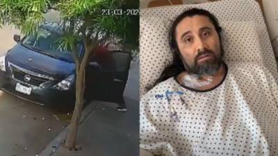 Captura de pantalla del momento del ataque contra el comediante y de una transmisión en sus redes sociales desde el hospital.