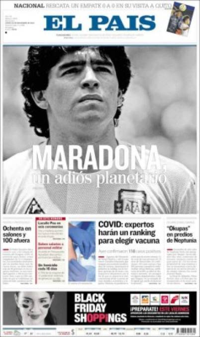 El País de Uruguay - 'Maradona, un adiós planetario'.