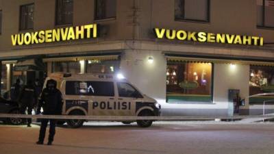 Police guards the area were three people were killed in a shooting incident at a restaurant in Imatra eastern Finland after midnight on December 4 2016 AFP PHOTO Lehtikuva Lauri Heino Finland OUT