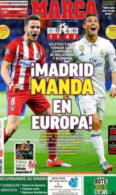 Diario Marca de España habla del pase del Atlético y Real Madrid a semi.
